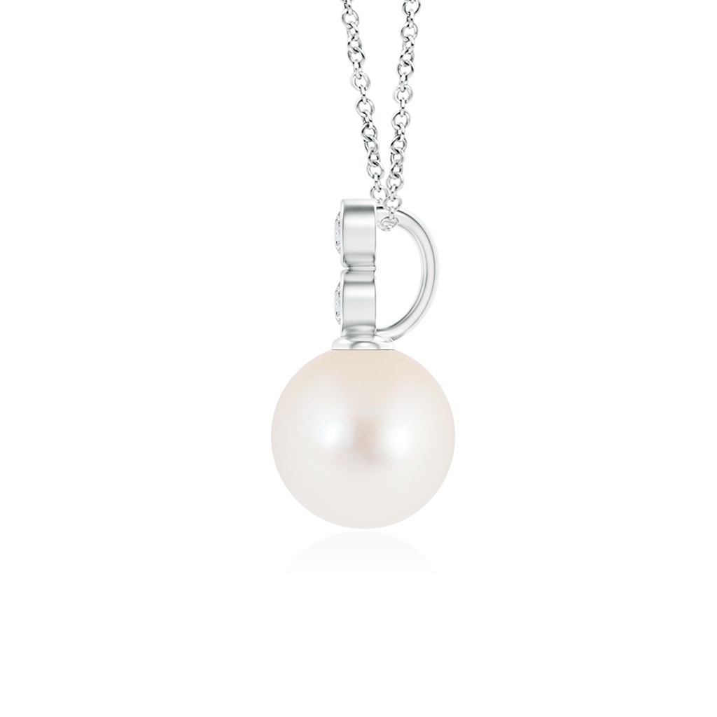 7mm AAA Freshwater Pearl Pendant with Bezel Diamonds in White Gold Product Image