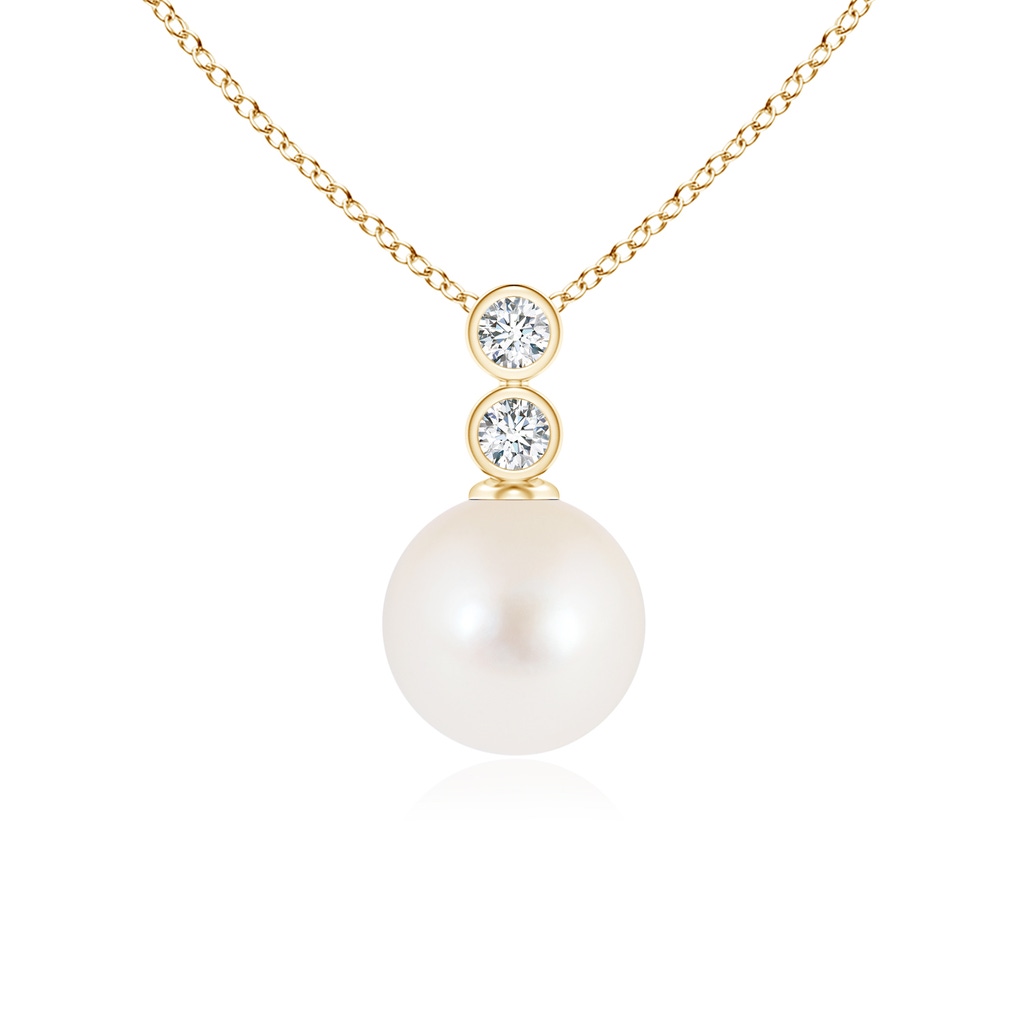 7mm AAA Freshwater Pearl Pendant with Bezel Diamonds in Yellow Gold 