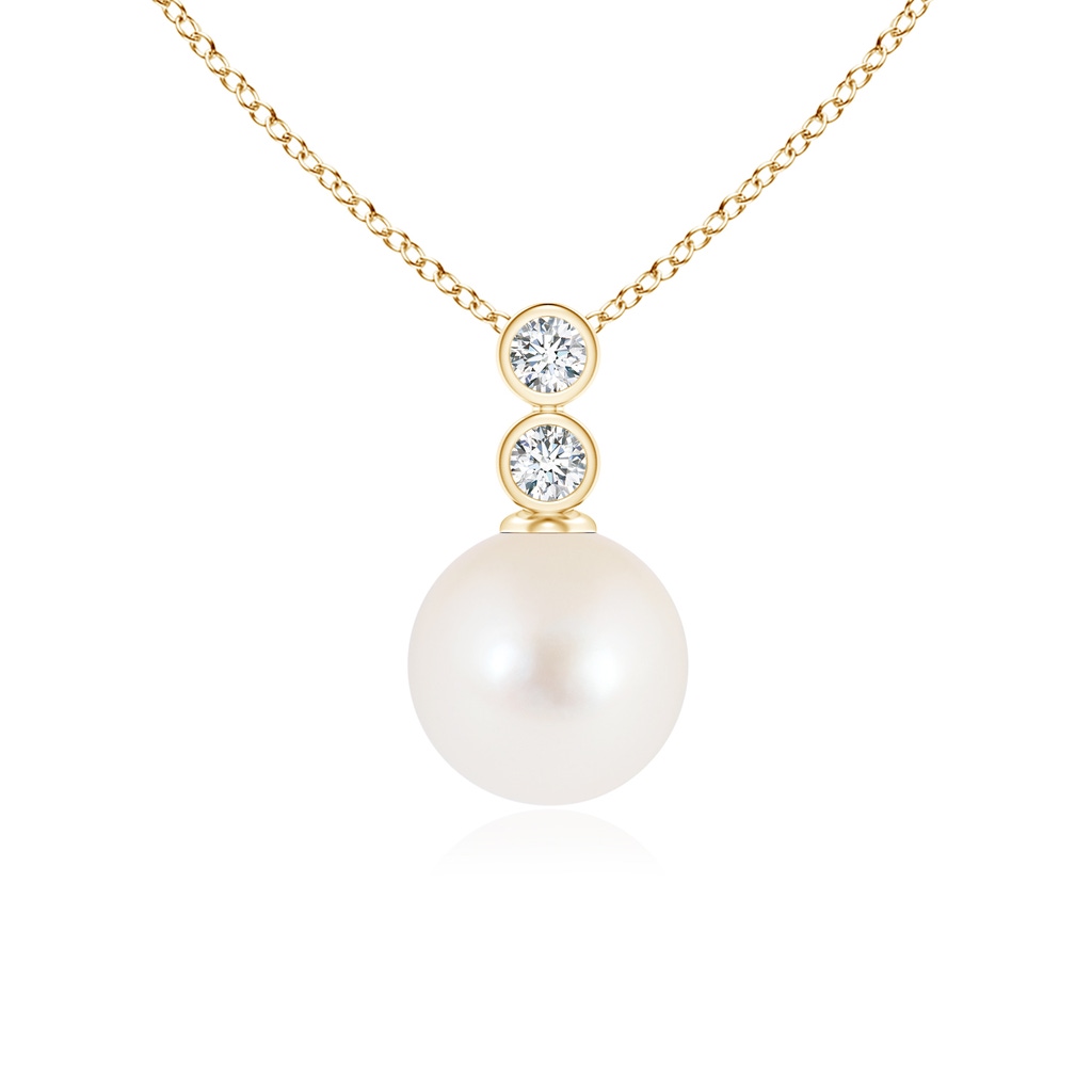 7mm AAA Freshwater Pearl Pendant with Bezel Diamonds in Yellow Gold