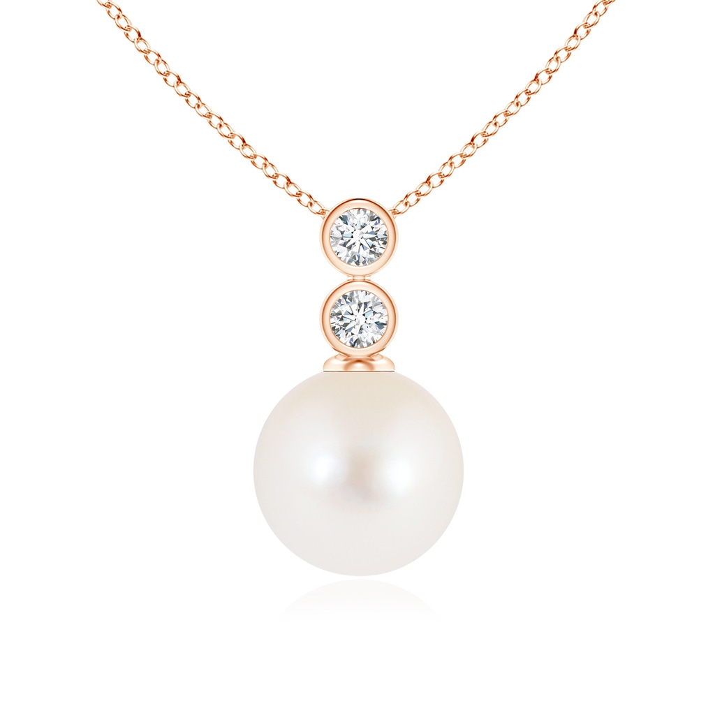 8mm AAA Freshwater Pearl Pendant with Bezel Diamonds in Rose Gold