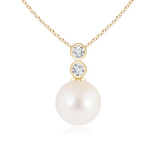 8mm AAA Freshwater Pearl Pendant with Bezel Diamonds in Yellow Gold