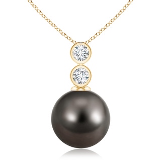10mm AAA Tahitian Cultured Pearl Pendant with Bezel Diamonds in Yellow Gold
