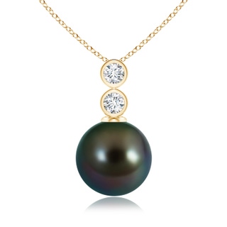 9mm AAAA Tahitian Cultured Pearl Pendant with Bezel Diamonds in Yellow Gold