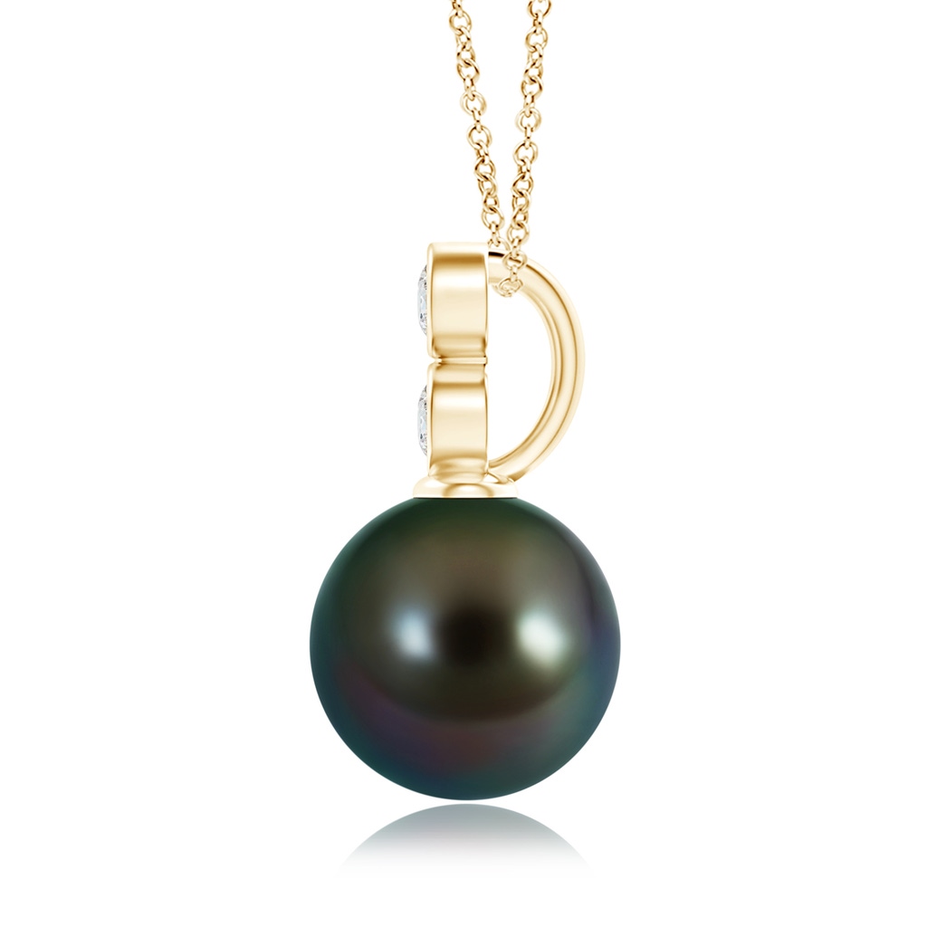 9mm AAAA Tahitian Cultured Pearl Pendant with Bezel Diamonds in Yellow Gold Product Image