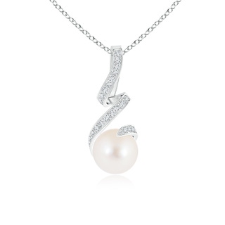 8mm AAA Freshwater Cultured Pearl Pendant with Twisted Ribbon Bale in White Gold