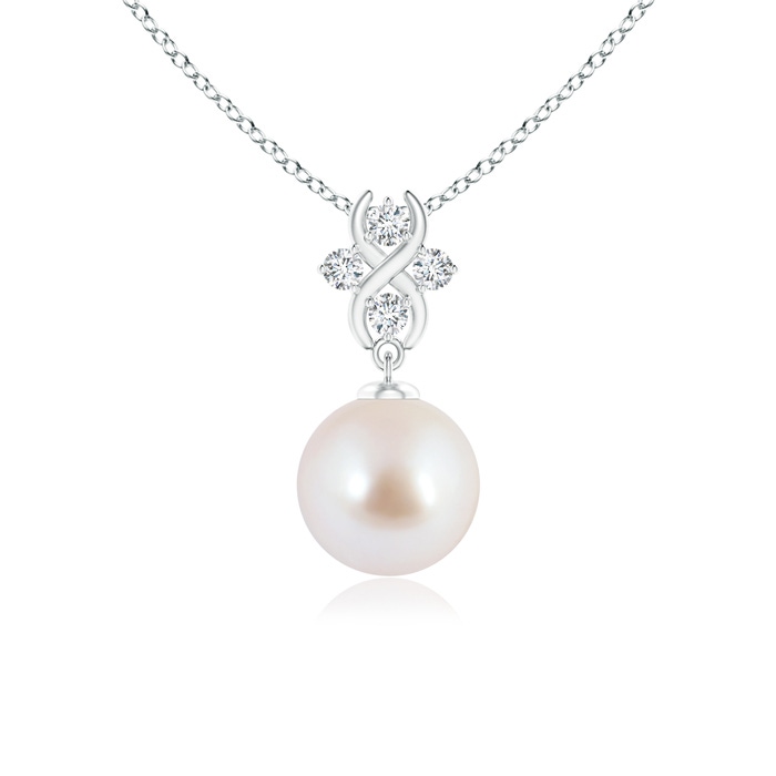 8mm AAA Japanese Akoya Pearl Pendant with Diamond Infinity Bale in White Gold 