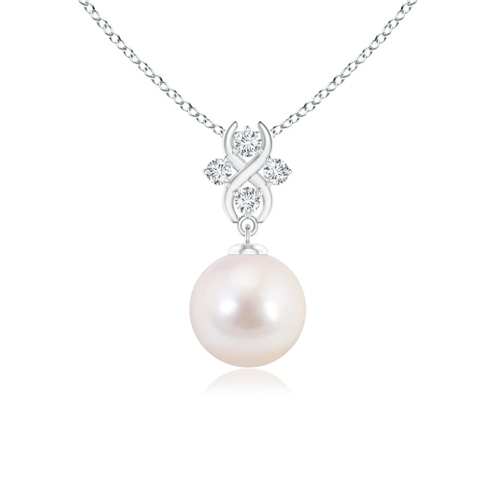 8mm AAAA Japanese Akoya Pearl Pendant with Diamond Infinity Bale in S999 Silver