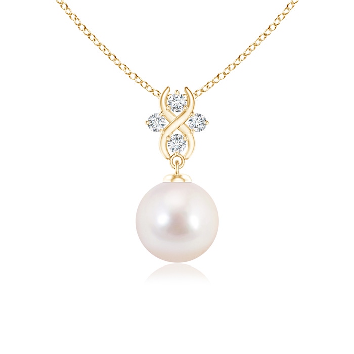 8mm AAAA Japanese Akoya Pearl Pendant with Diamond Infinity Bale in Yellow Gold