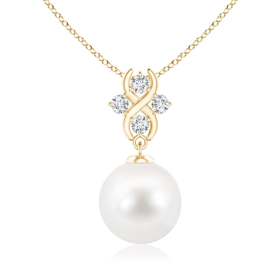 10mm AA Freshwater Pearl Pendant with Diamond Infinity Bale in Yellow Gold 