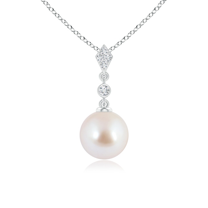 8mm AAA Classic Akoya Cultured Pearl Drop Pendant with Diamonds in White Gold