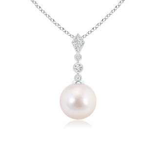 8mm AAAA Classic Akoya Cultured Pearl Drop Pendant with Diamonds in White Gold
