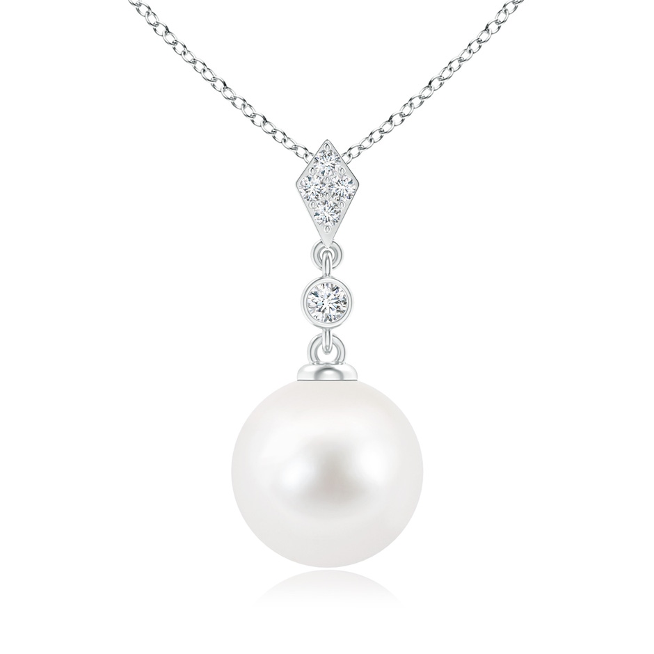 10mm AA Classic Freshwater Pearl Drop Pendant with Diamonds in White Gold 