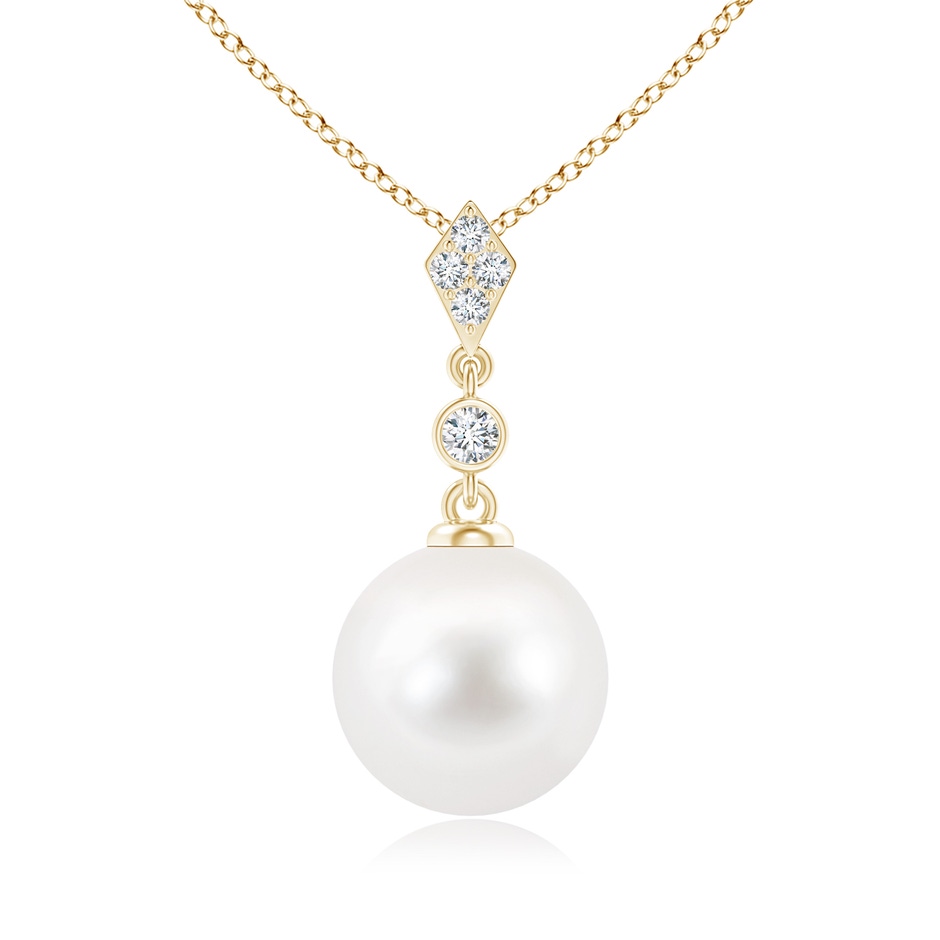10mm AA Classic Freshwater Pearl Drop Pendant with Diamonds in Yellow Gold 