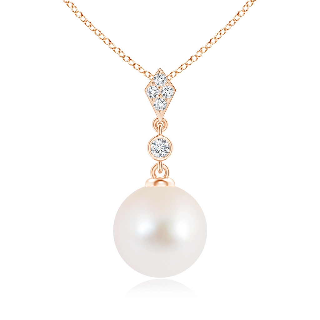 10mm AAA Classic Freshwater Pearl Drop Pendant with Diamonds in Rose Gold