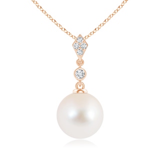 10mm AAA Classic Freshwater Pearl Drop Pendant with Diamonds in Rose Gold