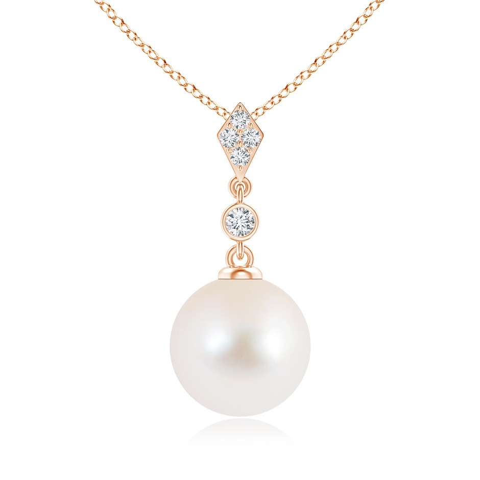 10mm AAA Classic Freshwater Pearl Drop Pendant with Diamonds in Rose Gold 