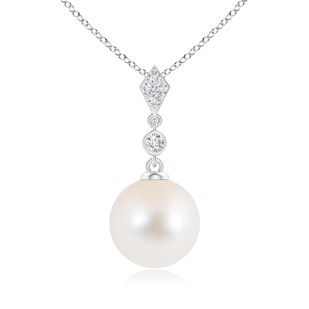 10mm AAA Classic Freshwater Pearl Drop Pendant with Diamonds in White Gold