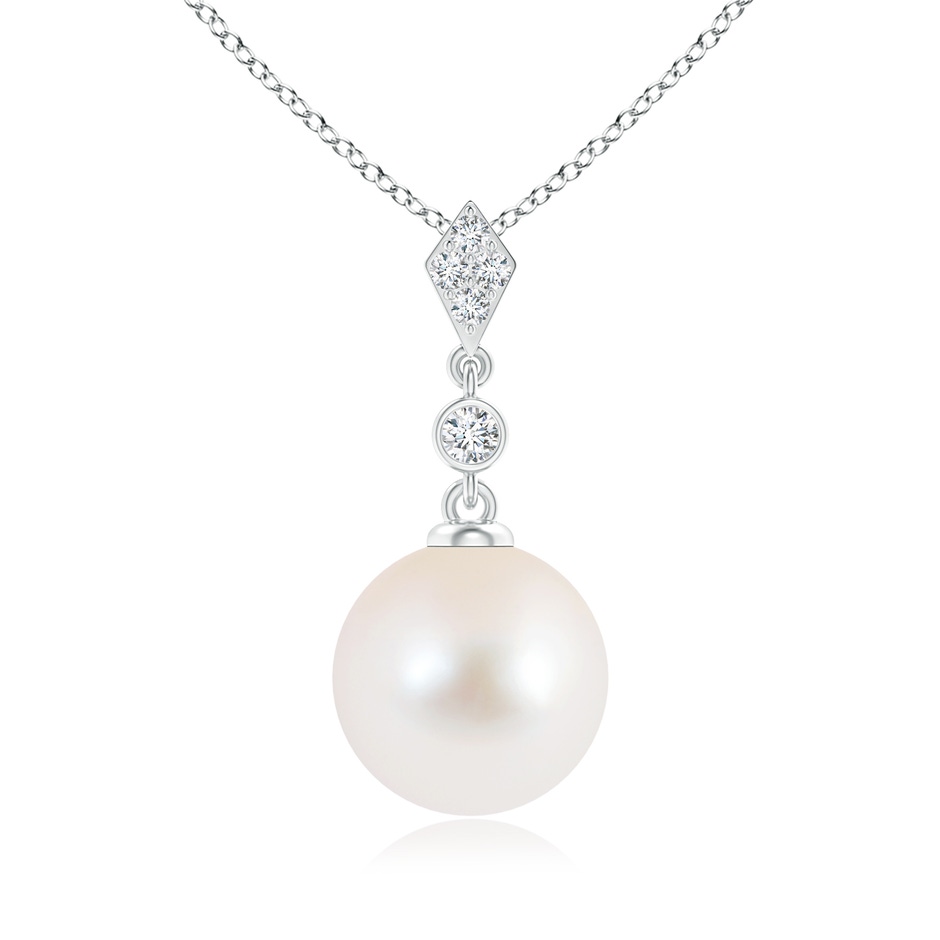 10mm AAA Classic Freshwater Pearl Drop Pendant with Diamonds in White Gold 