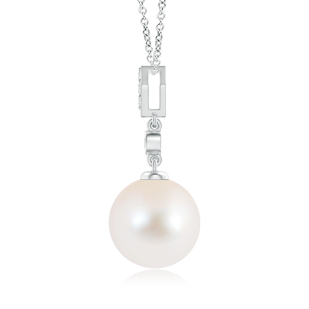 10mm AAA Classic Freshwater Pearl Drop Pendant with Diamonds in White Gold Product Image