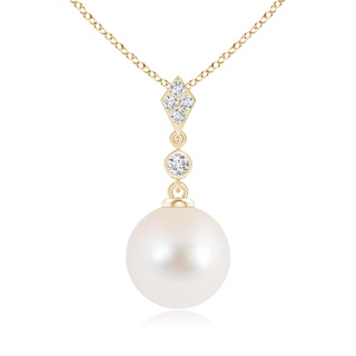 10mm AAA Classic Freshwater Pearl Drop Pendant with Diamonds in Yellow Gold