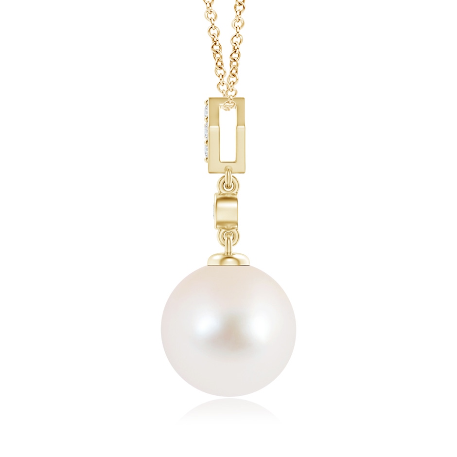 10mm AAA Classic Freshwater Pearl Drop Pendant with Diamonds in Yellow Gold product image