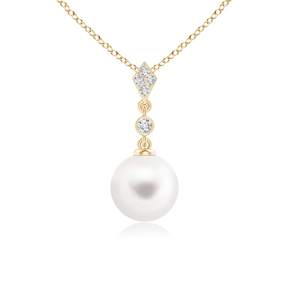 8mm AA Classic Freshwater Pearl Drop Pendant with Diamonds in Yellow Gold 