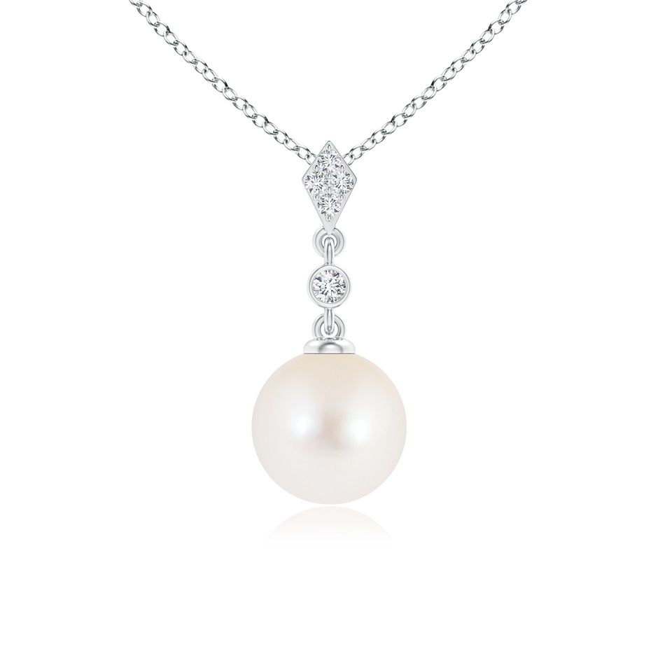 8mm AAA Classic Freshwater Pearl Drop Pendant with Diamonds in White Gold 