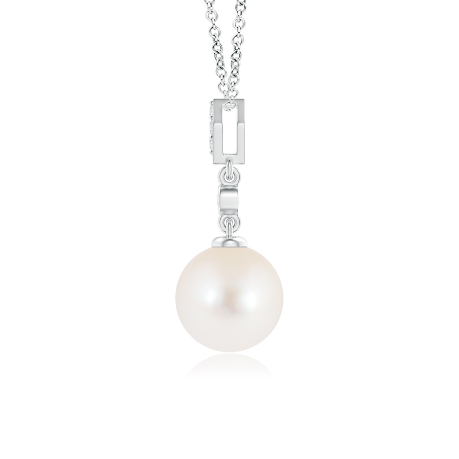 8mm AAA Classic Freshwater Pearl Drop Pendant with Diamonds in White Gold product image
