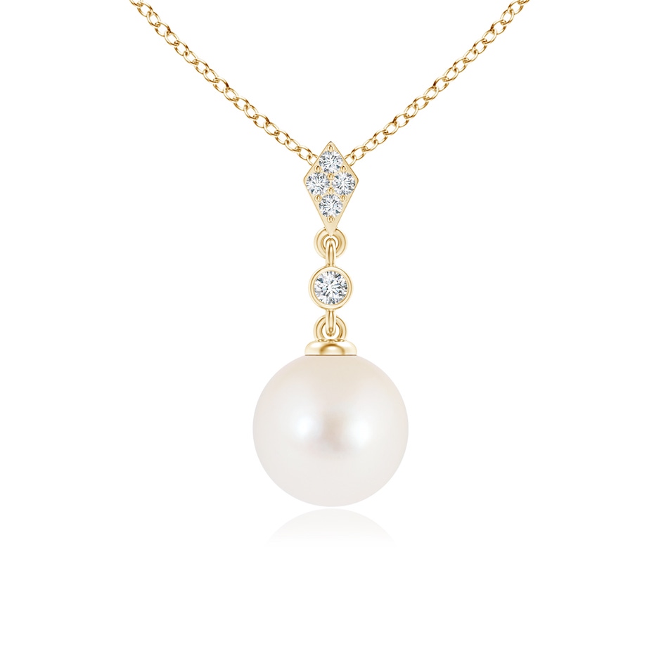 8mm AAA Classic Freshwater Pearl Drop Pendant with Diamonds in Yellow Gold 