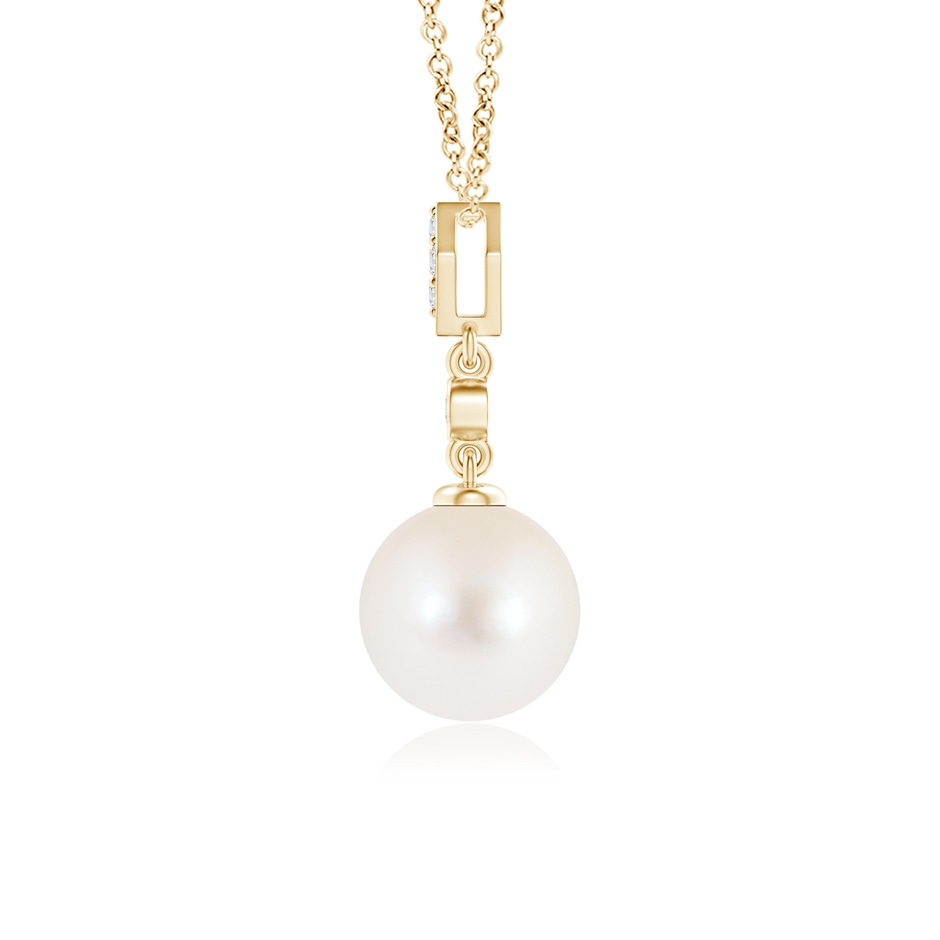 8mm AAA Classic Freshwater Pearl Drop Pendant with Diamonds in Yellow Gold product image