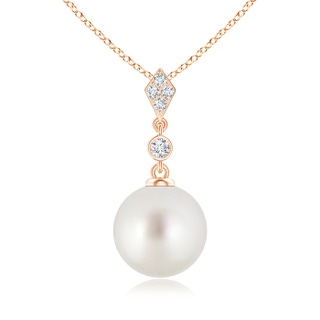 10mm AAA Classic South Sea Cultured Pearl Drop Pendant with Diamonds in Rose Gold