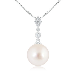 10mm AAAA Classic South Sea Cultured Pearl Drop Pendant with Diamonds in 9K White Gold