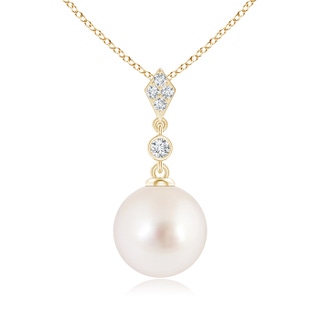 10mm AAAA Classic South Sea Cultured Pearl Drop Pendant with Diamonds in Yellow Gold