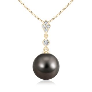 10mm AAA Classic Tahitian Pearl Drop Pendant with Diamonds in Yellow Gold