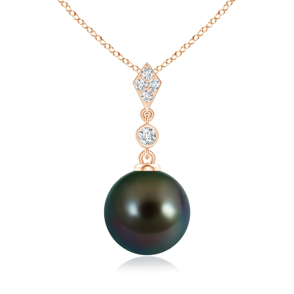 10mm AAAA Classic Tahitian Pearl Drop Pendant with Diamonds in Rose Gold