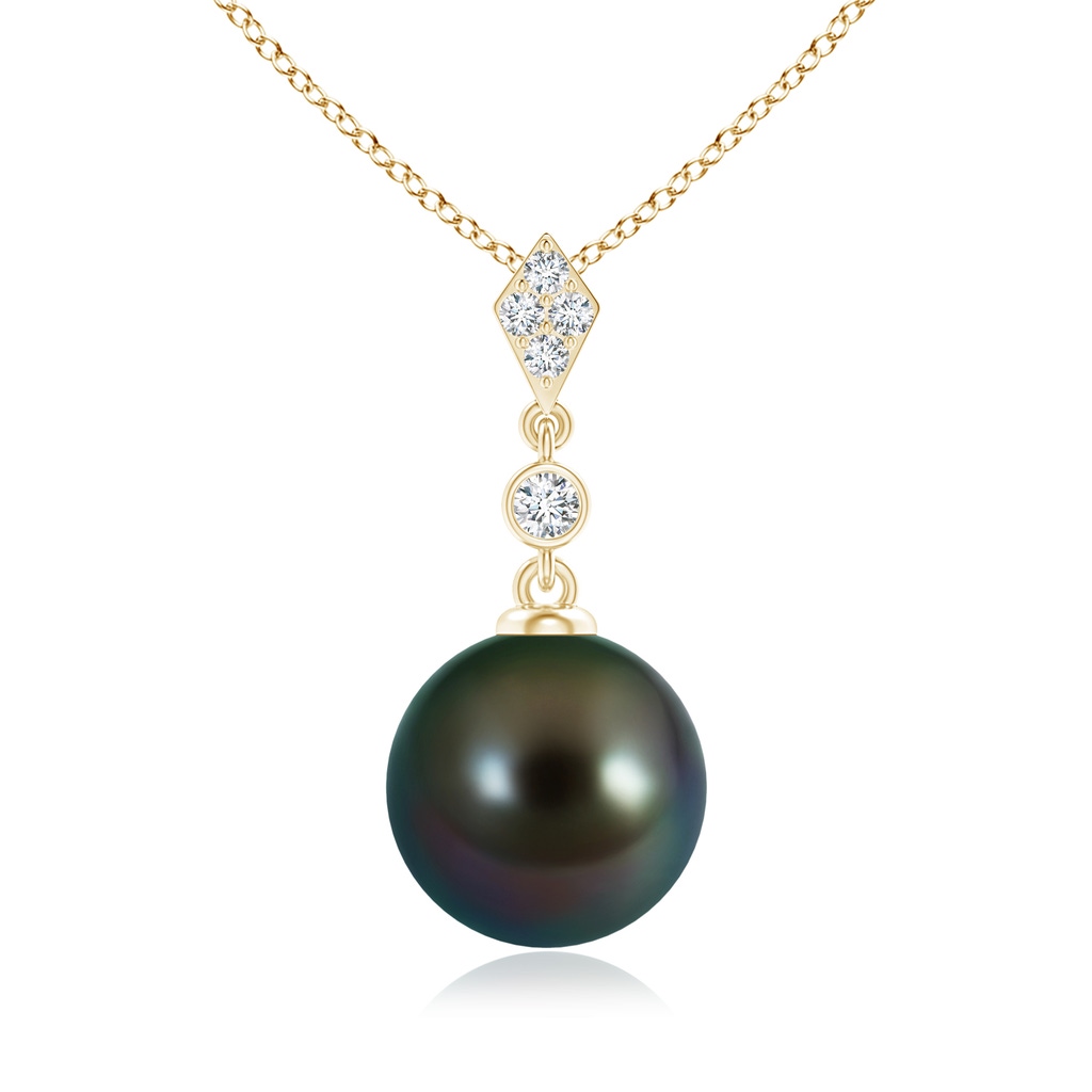 10mm AAAA Classic Tahitian Pearl Drop Pendant with Diamonds in Yellow Gold 