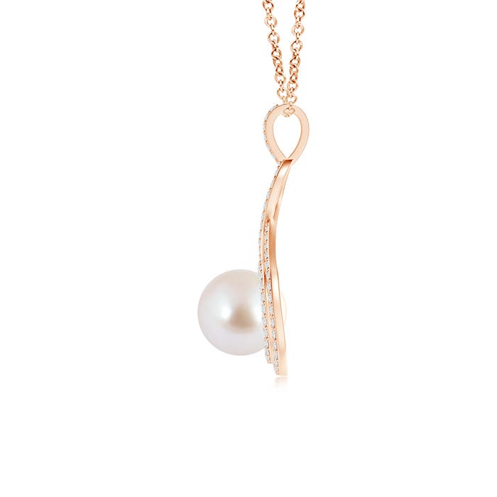 8mm AAA Japanese Akoya Pearl Infinity Pendant with Diamond Halo in Rose Gold