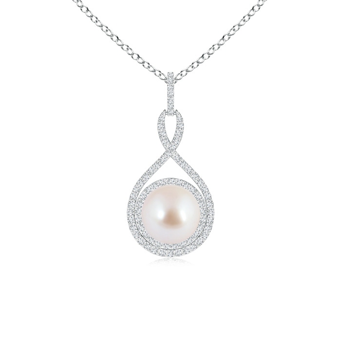 8mm AAA Japanese Akoya Pearl Infinity Pendant with Diamond Halo in S999 Silver 