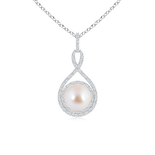 8mm AAA Japanese Akoya Pearl Infinity Pendant with Diamond Halo in S999 Silver