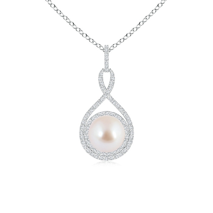 8mm AAA Japanese Akoya Pearl Infinity Pendant with Diamond Halo in White Gold