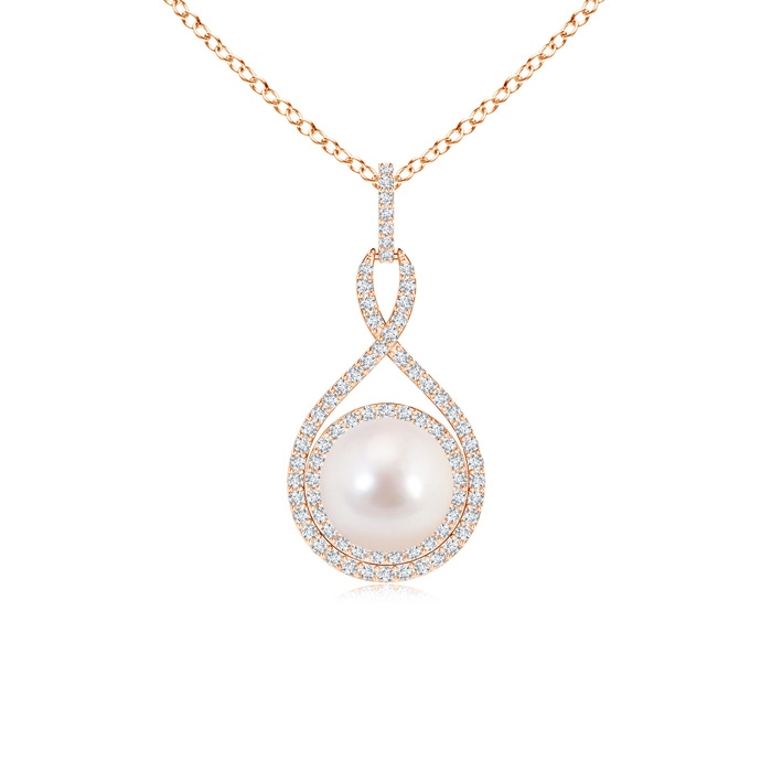 8mm AAAA Japanese Akoya Pearl Infinity Pendant with Diamond Halo in Rose Gold