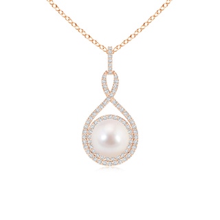 8mm AAAA Japanese Akoya Pearl Infinity Pendant with Diamond Halo in Rose Gold