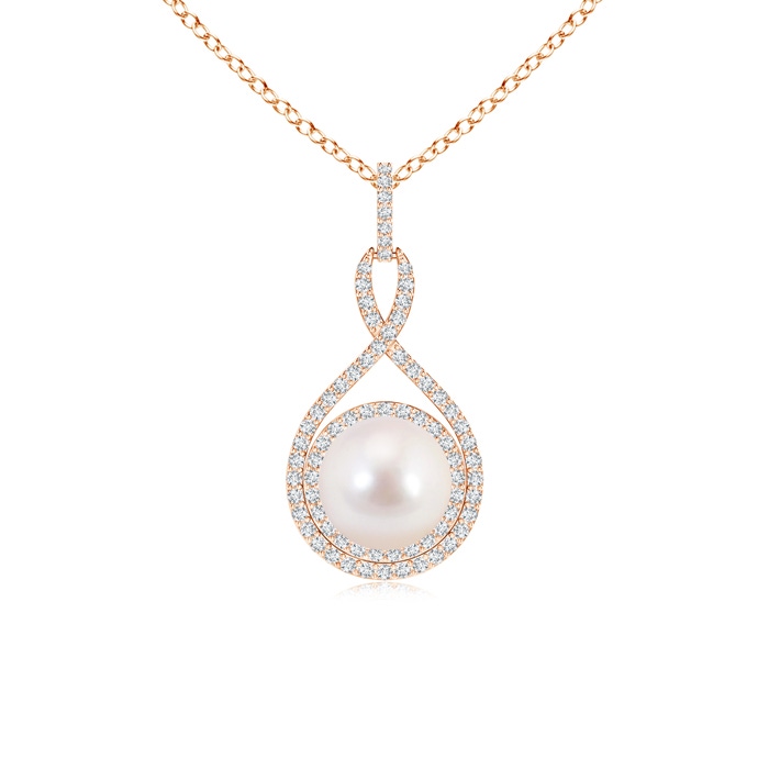 8mm AAAA Japanese Akoya Pearl Infinity Pendant with Diamond Halo in Rose Gold 