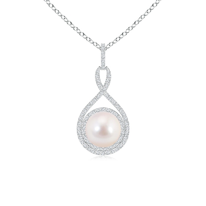 8mm AAAA Japanese Akoya Pearl Infinity Pendant with Diamond Halo in S999 Silver