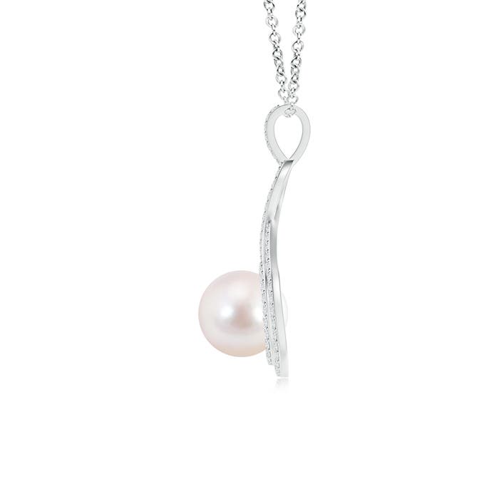 8mm AAAA Japanese Akoya Pearl Infinity Pendant with Diamond Halo in White Gold - side 1