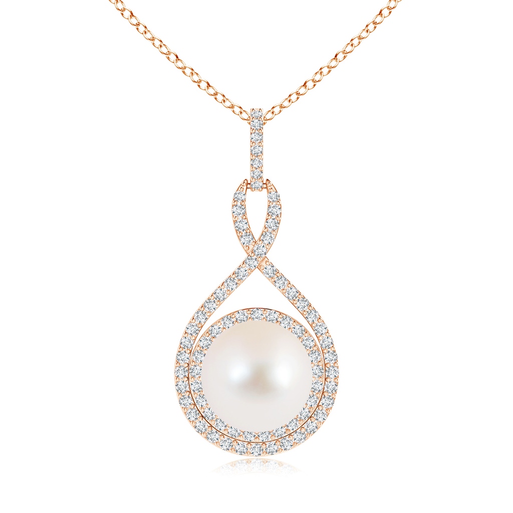 10mm AAA Freshwater Pearl Infinity Pendant with Diamond Halo in Rose Gold