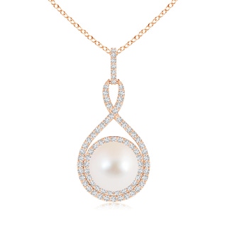 10mm AAA Freshwater Pearl Infinity Pendant with Diamond Halo in Rose Gold