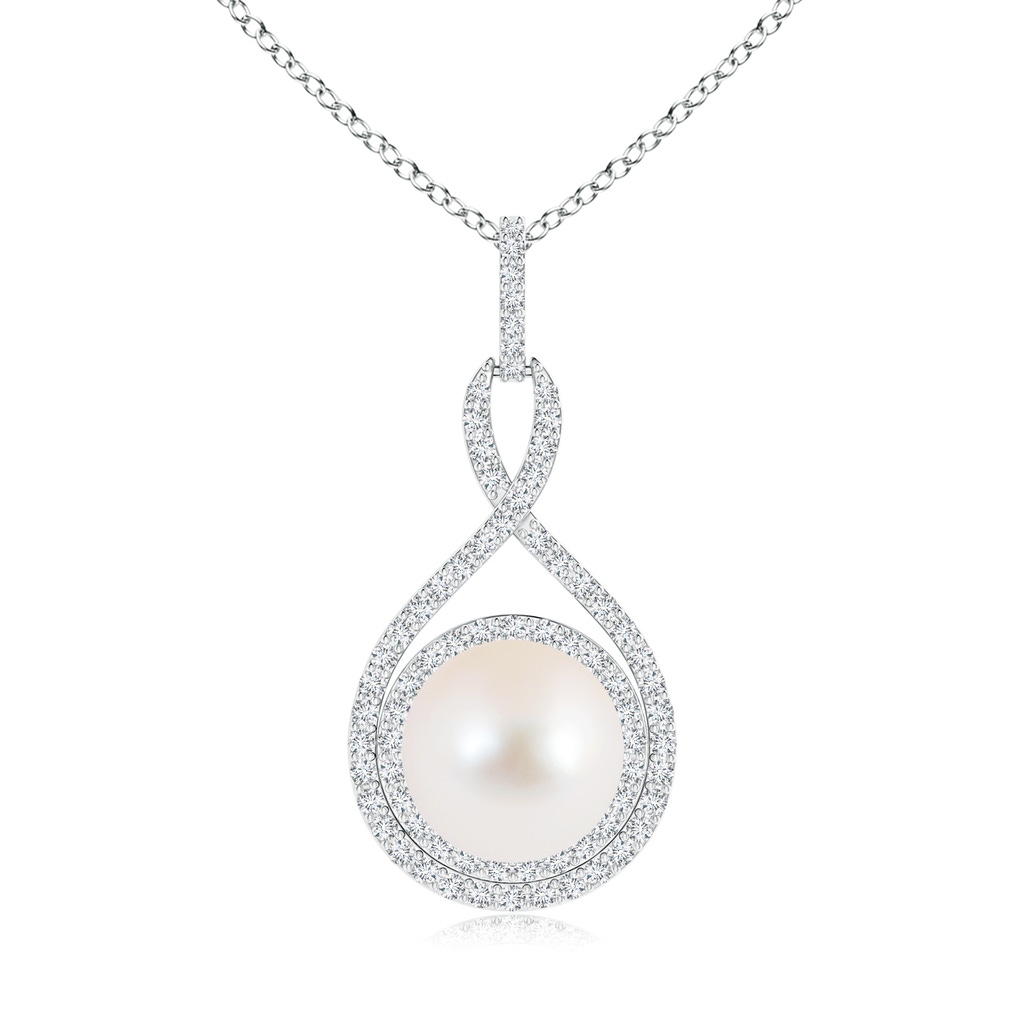 10mm AAA Freshwater Pearl Infinity Pendant with Diamond Halo in S999 Silver