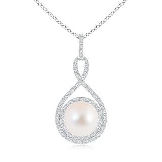 10mm AAA Freshwater Pearl Infinity Pendant with Diamond Halo in S999 Silver