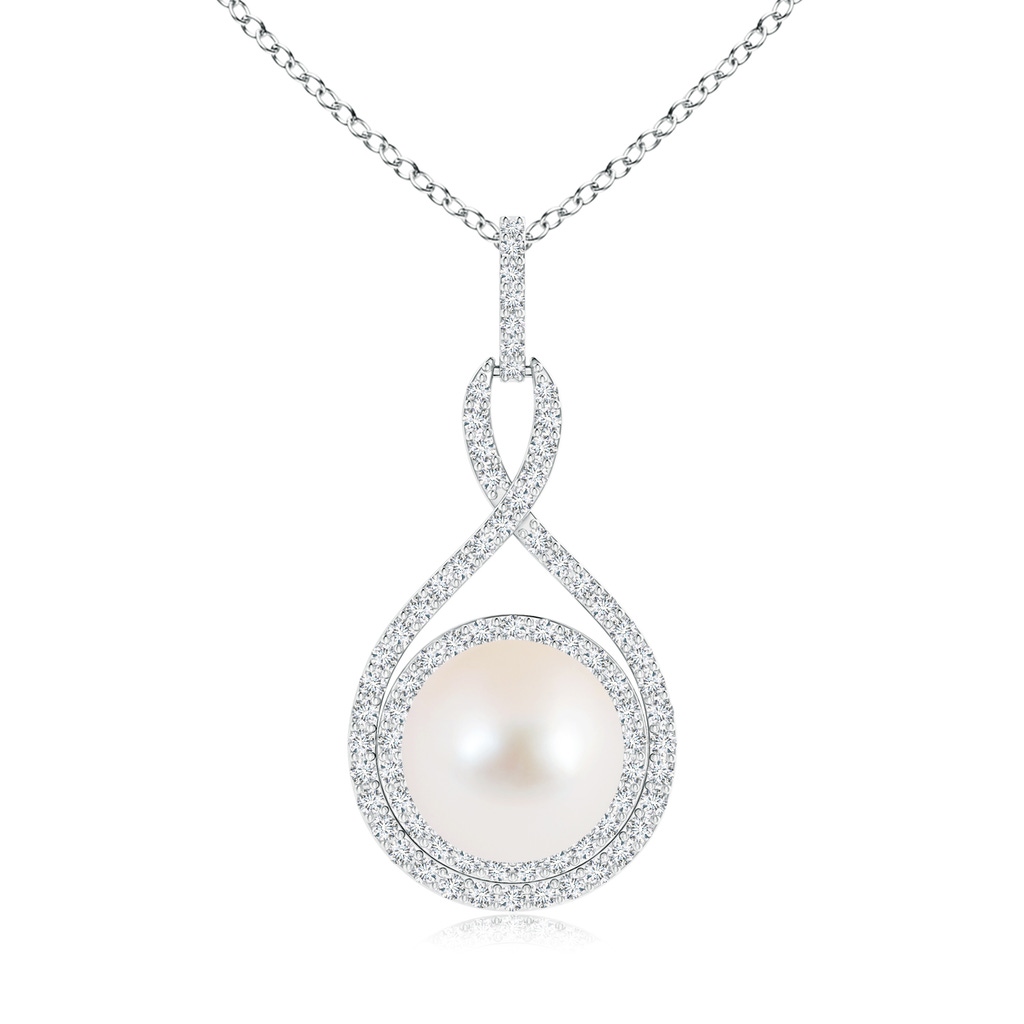 10mm AAA Freshwater Pearl Infinity Pendant with Diamond Halo in White Gold